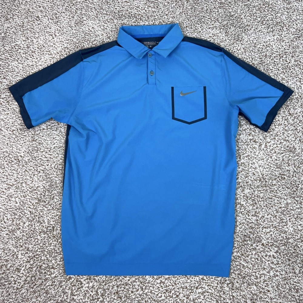 Nike‎ Polo Shirt Mens Large Blue Navy Colorblock Golf Dri-Fit Pocket Logo Top